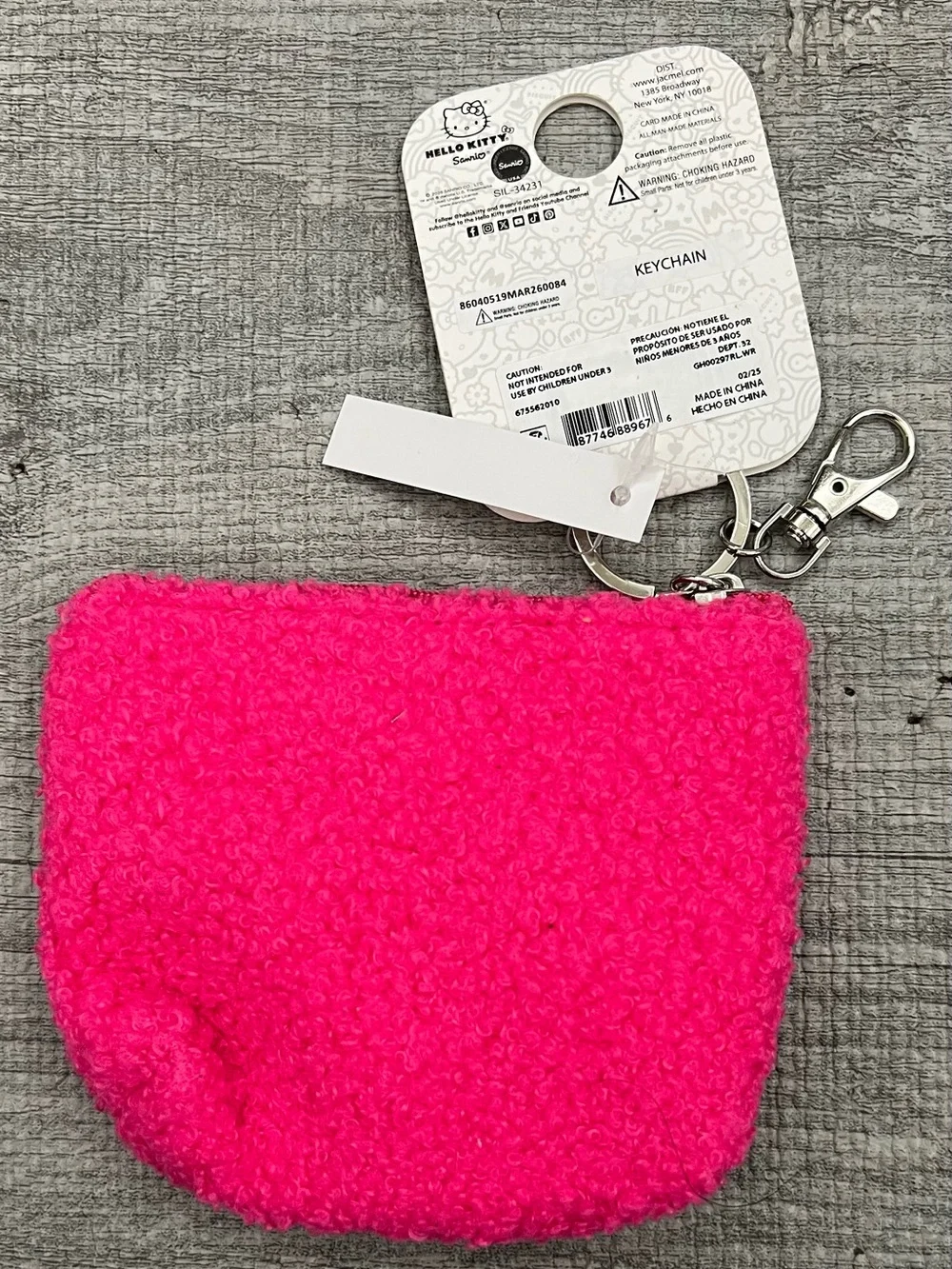 Hello Kitty Pink Coin Purse Wallet Pouch, Embroidered Face, Zipper, Keyring